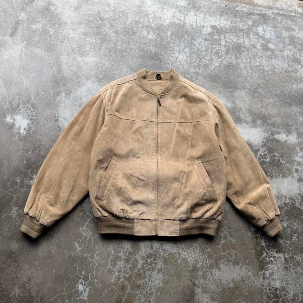 Vintage 90's John Ashford suede genuine leather tan bomber jacket size large